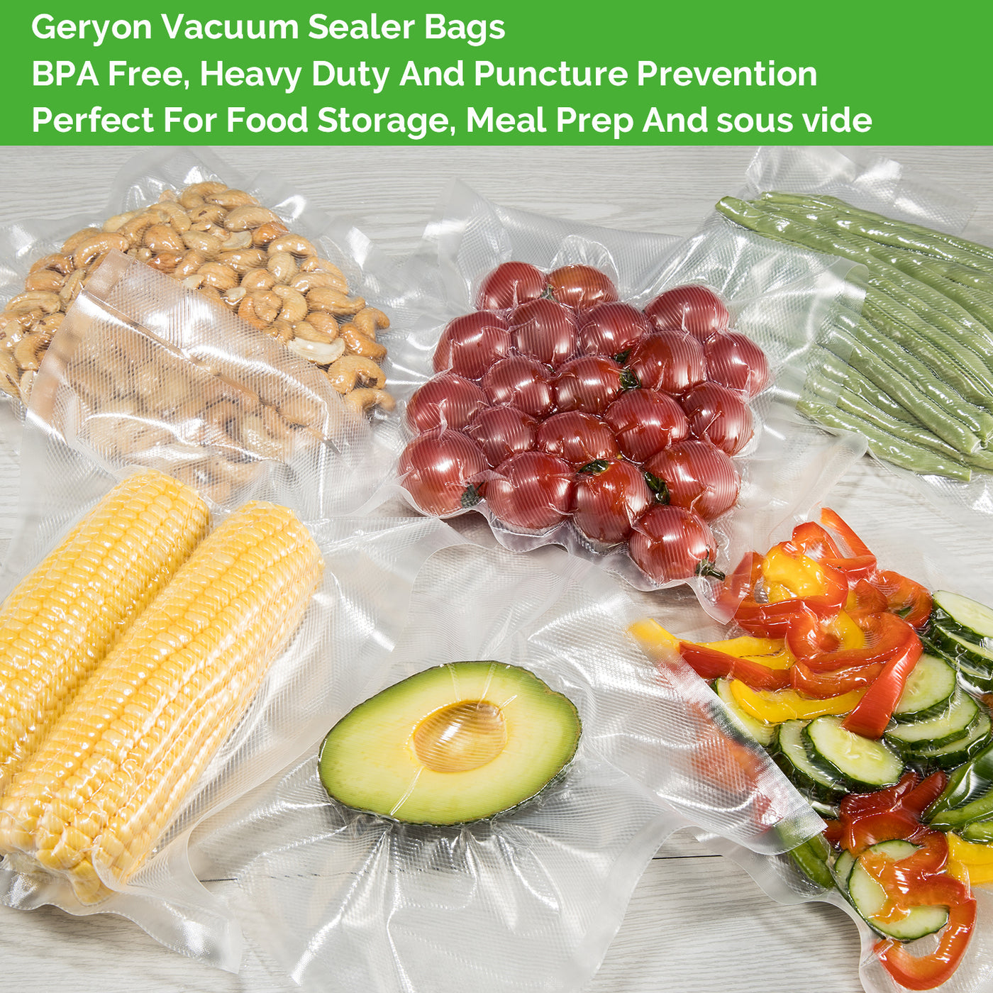 Geryon Vacuum Sealer Bags, Pre-Cut Food Sealer Bags Quart Size 8x12 for Food Saver & Sous Vide Cooking, 50 Count