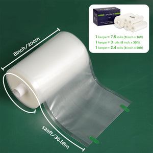 GERYON Vacuum Sealer Bags Rolls 8" x 120' Keeper with Cutter Box