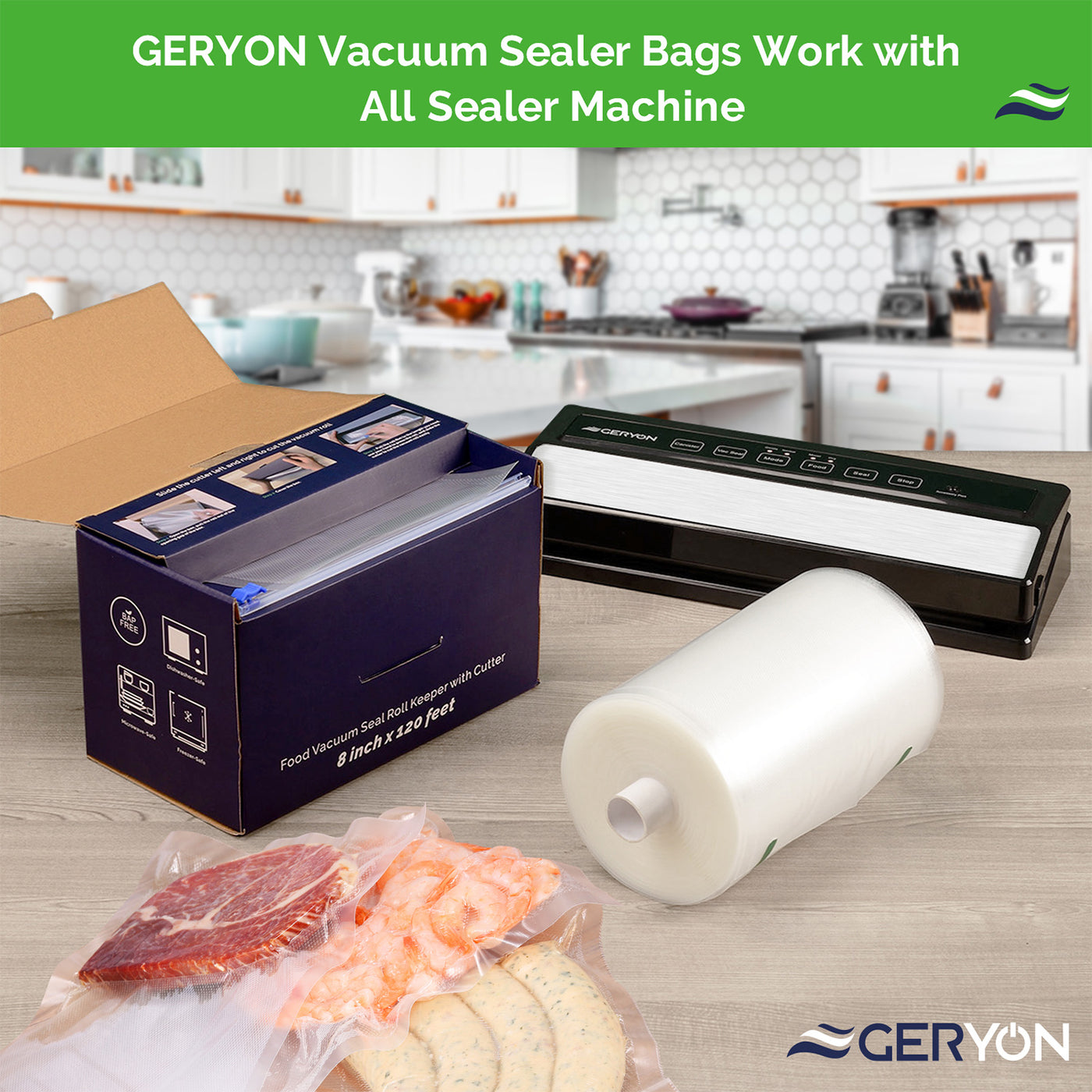 GERYON Vacuum Sealer Bags Rolls 11 x 120' Keeper with Cutter Box