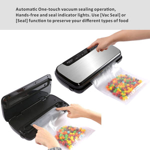Automatic one-touch vacuum sealing operation, hands-free and seal indicator light. Use "vac seal" or "seal" function to preserve your different types of food